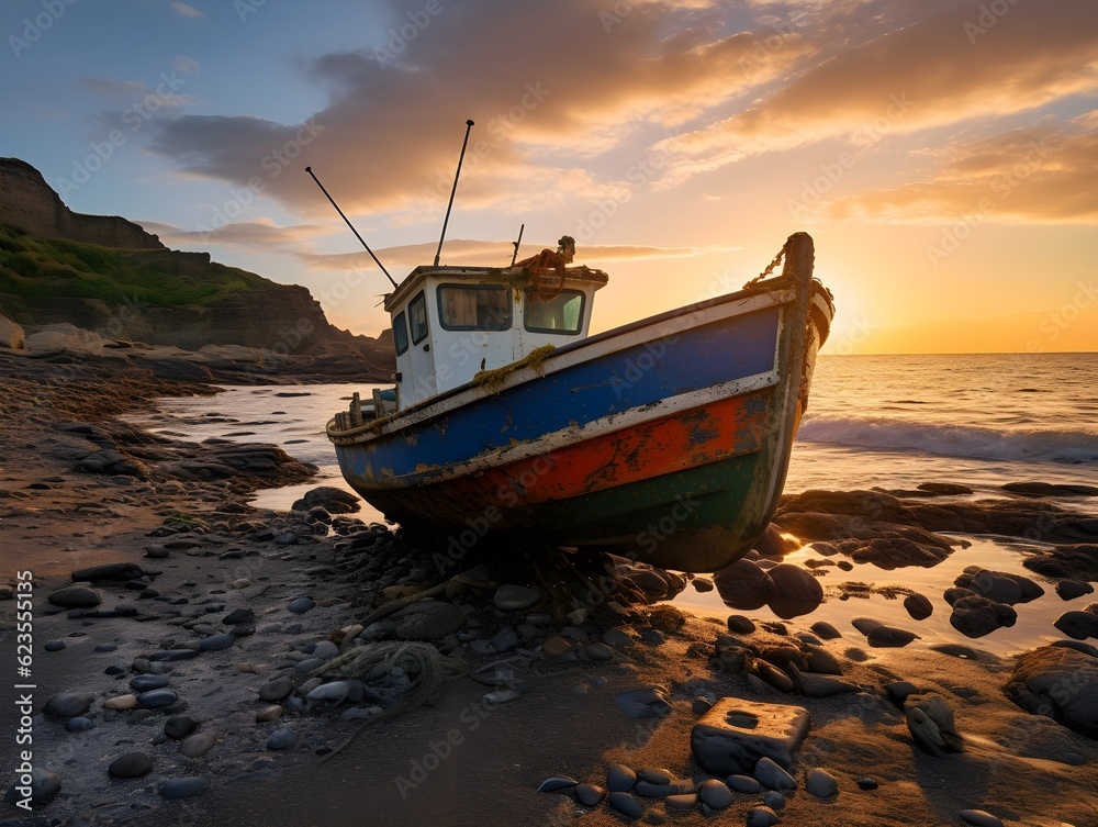 Die Schönheit der Abendstunden: Ein Boot bei Sonnenuntergang Die Schönheit der Abendstunden: Ein Boot bei Sonnenuntergang