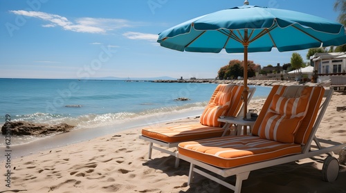 Scorcio di Vacanze: Sdraio e Ombrellone Pronti sulla Spiaggia