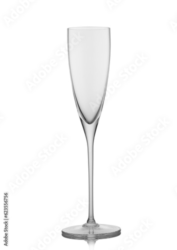 Elegant champagne glass made from pure crystal on white background.