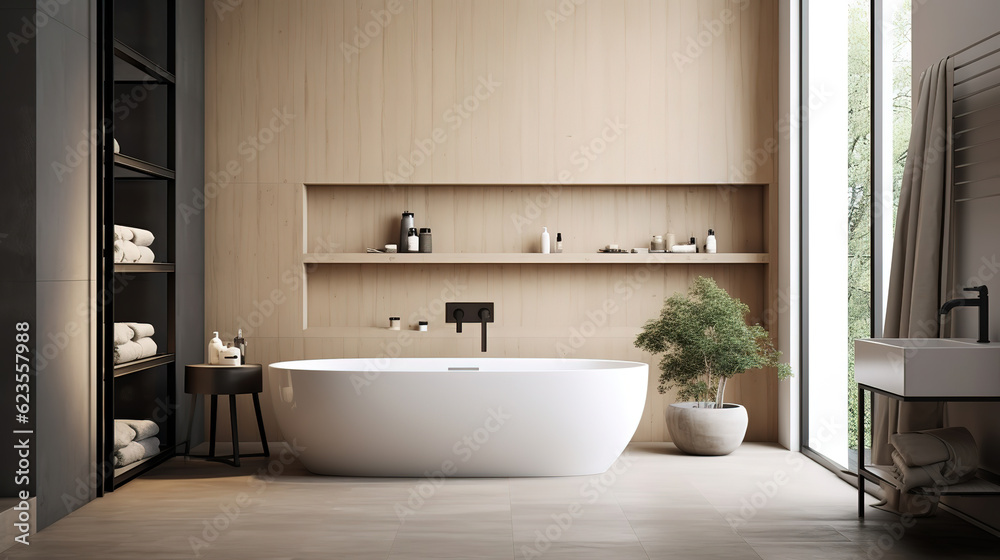 Modern bathroom interior in minimal scandinavian style , generative ai 