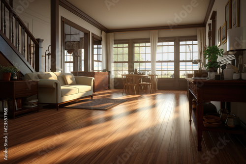 living room with the hardwood floors, generative ai  © vvalentine