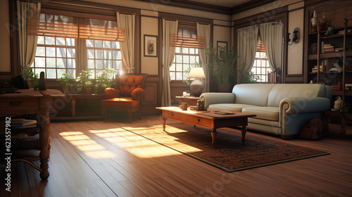 living room with the hardwood floors, generative ai 