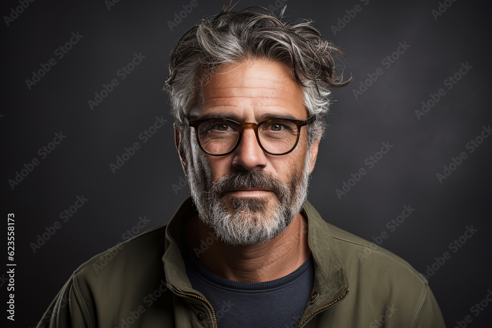 Portrait of middle-aged man with eyeglasses, generative ai Portrait of middle-aged man with eyeglasses, generative ai