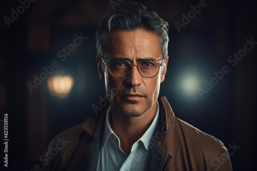 Portrait of middle-aged man with eyeglasses, generative ai 