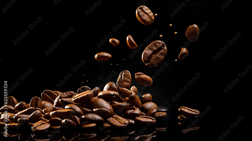 coffee bean drop on black background generative ai coffee bean drop on black background generative ai