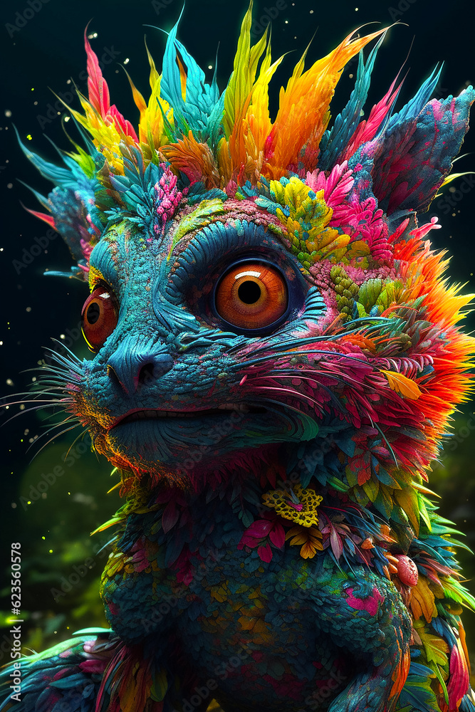 Obraz premium Fantasy and imaginative art of an Abstract Cat Character, colorful and cute animal.