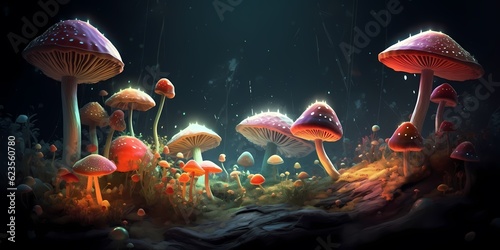 Fantasy landscape with mushrooms. magic forest