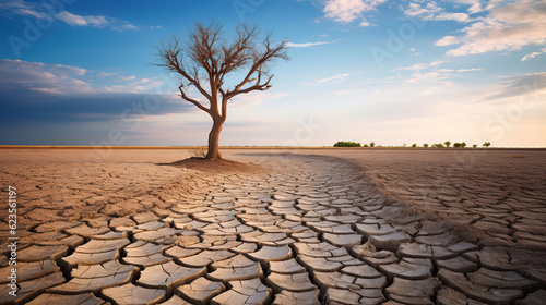 Dead trees on dry cracked earth metaphor Drought, Water crisis and World Climate change, generative ai 