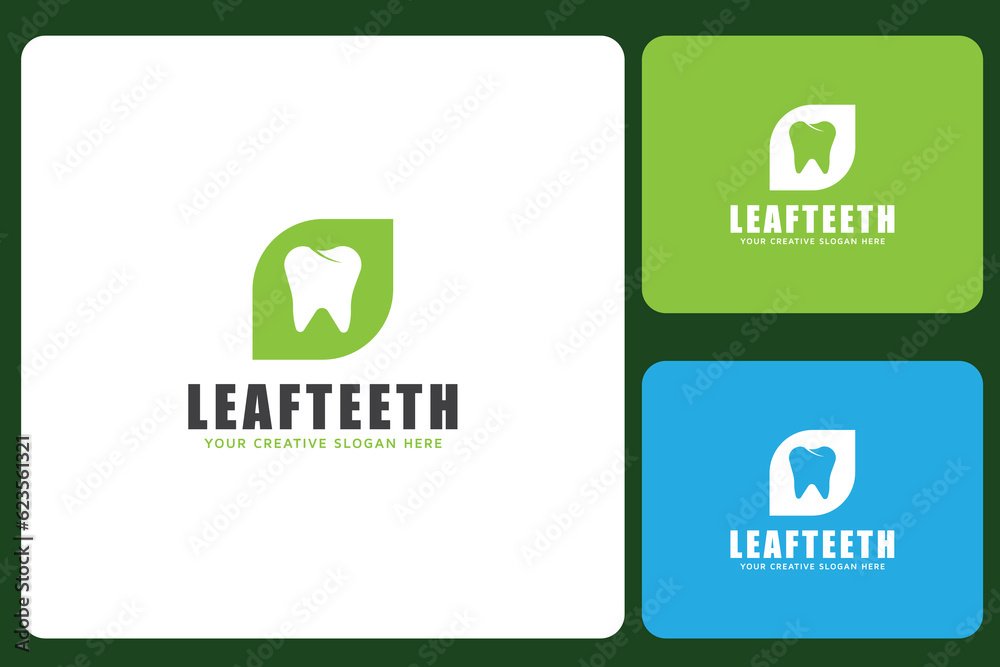 Natural Leaf Teeth Logo Design Template