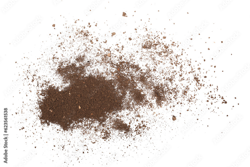 Pile of soil scattered isolated on white background and texture, top view
Pile of soil scattered isolated on white background and texture, top view