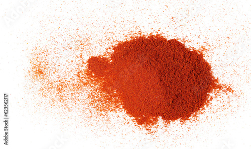 Pile of red paprika powder isolated on white, top view