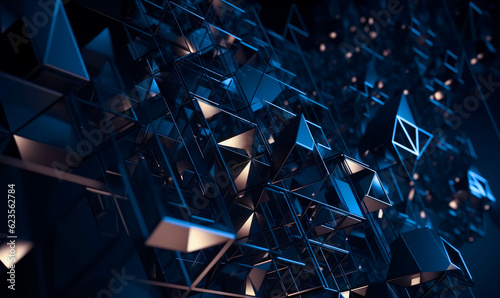 3D rendered abstract modern background. Cube graphics light geometry shapes. Generative AI.