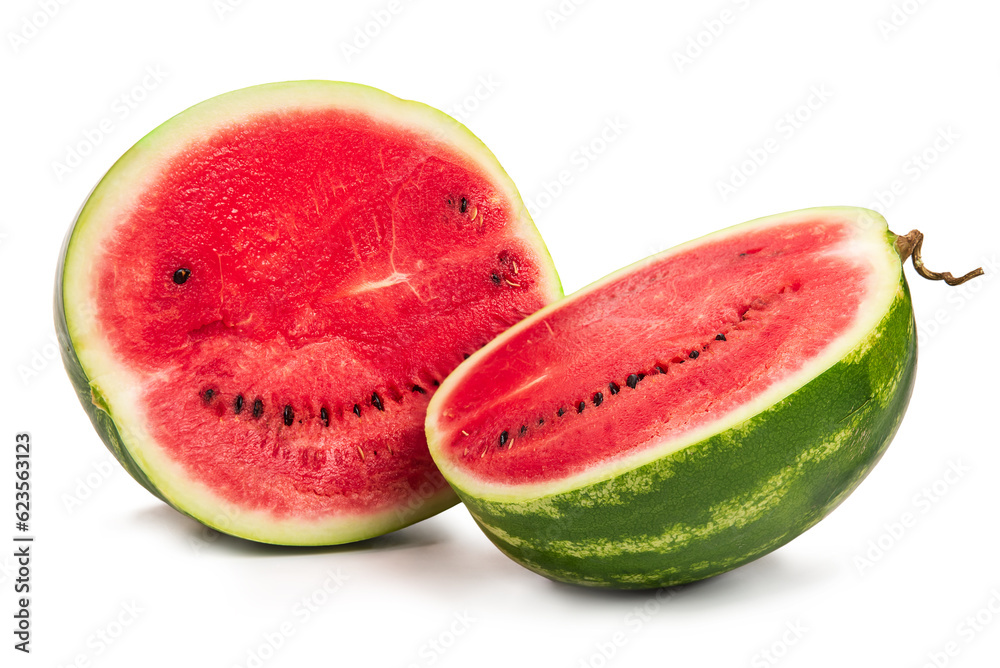 Ripe watermelon cut in half. Isolate on white background