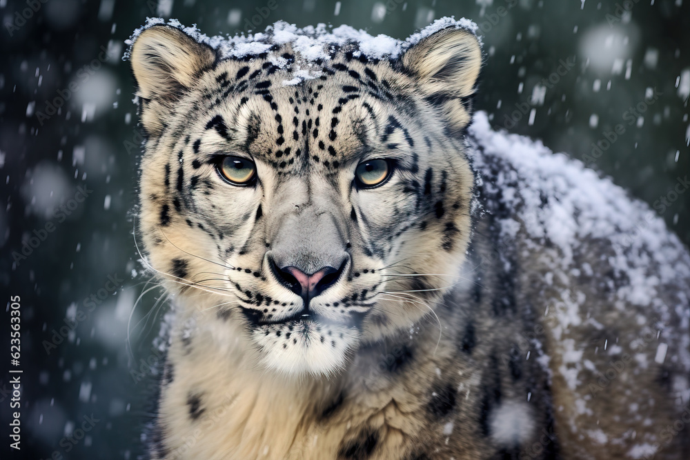 Portrait of a fierce and curious Snow Leopard Portrait of a fierce and curious Snow Leopard