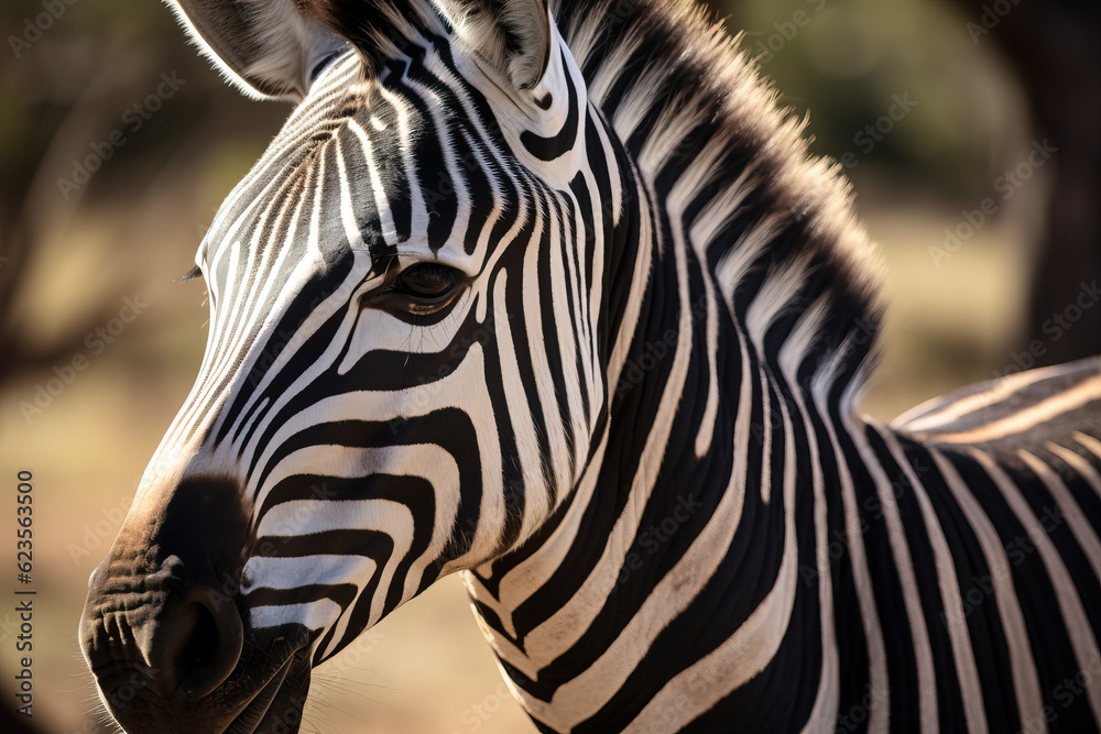 Fototapeta premium Portrait of a Zebra in the wild African Safari