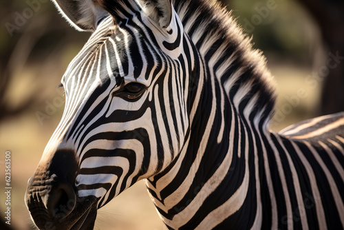 Portrait of a Zebra in the wild African Safari