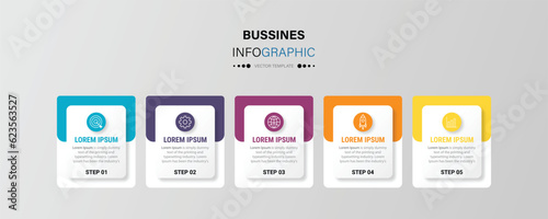 Vector 5 options and steps Infographics Template Design. Business data visualization timeline template design.