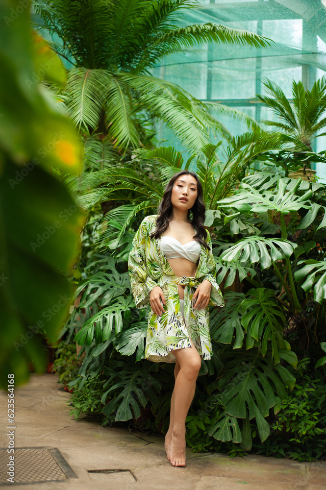 portrait beautiful young asian woman relax and smile in tropical garden hotel for vacation travel portrait beautiful young asian woman relax and smile in tropical garden hotel for vacation travel