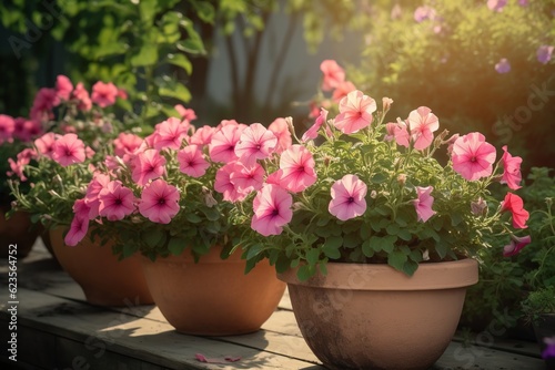Pretty in Pink  Petunia Flowers in Flowerpots on a Delicate Background  Pink Petunia Flowers  Flowerpots  Background  Floral Beauty  Garden Delights  Spring Blossoms  Nature s Palette 