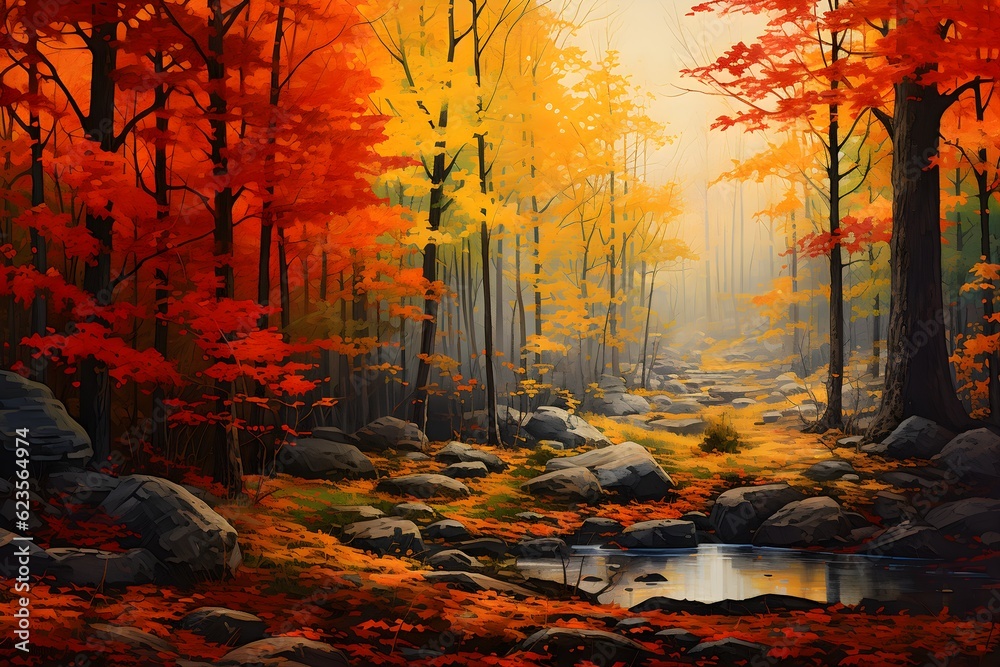 A symphony of autumn colors as trees transform into a vibrant palette of reds, oranges, and yellows.