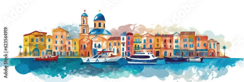 Italy Coast Famous Landmarks Skyline Silhouette Style, Colorful, Cityscape, Travel and Tourist Attraction - Generative AI © jovannig