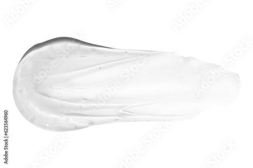 A large smear or drop of a transparent gel, serum. On an empty transparent background.