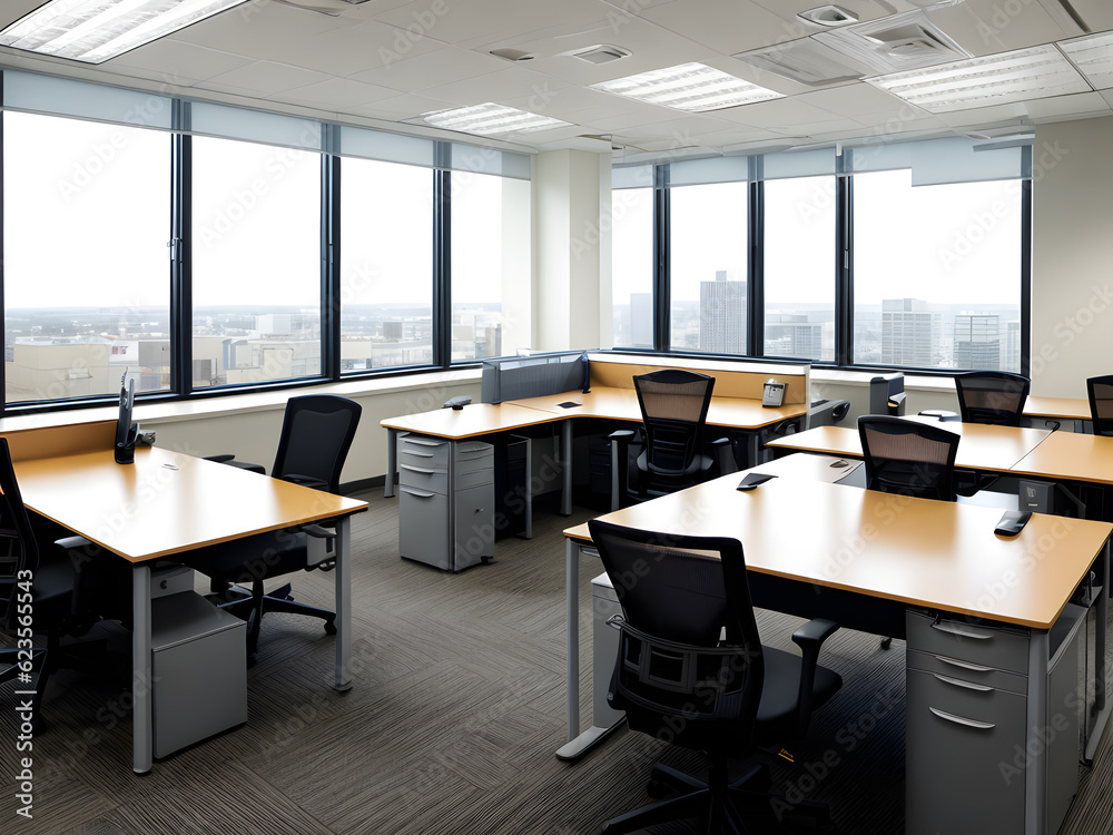 Bright indoor interior work office display. Workplace 3d. Study room 3d. Blank room Bright indoor interior work office display. Workplace 3d. Study room 3d. Blank room