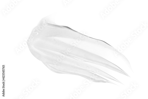 A large smear or drop of a transparent gel, serum. On an empty transparent background.