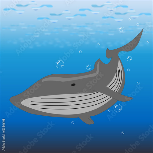 Whale underwater diving with bubbles