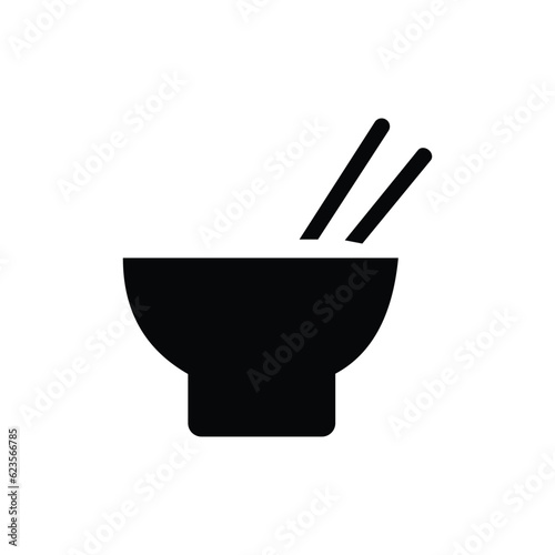 Icon vector, deep plate with chopsticks, black color on a white background