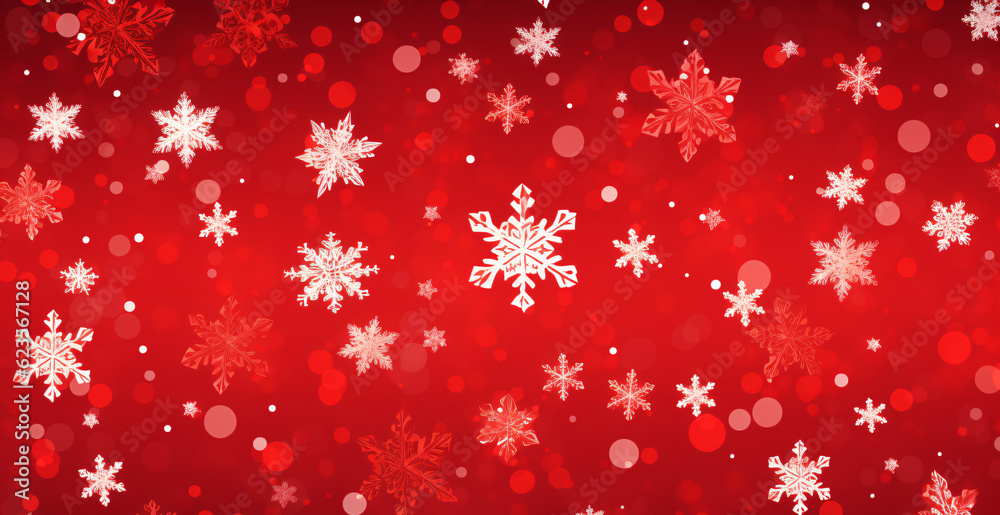 Red festive Christmas background with delicate white snowflakes.