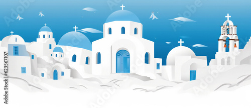 Greece Famous Landmarks Skyline Silhouette Style, Colorful, Cityscape, Travel and Tourist Attraction - Generative AI