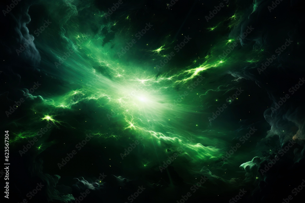 Beautiful green space nebula. Generative AI