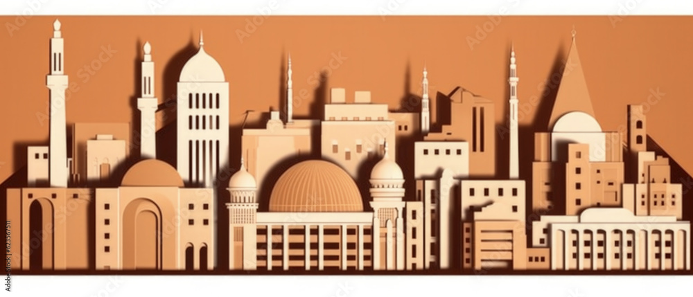 Algeria Famous Landmarks Skyline Silhouette Style, Colorful, Cityscape, Travel and Tourist Attraction - Generative AI