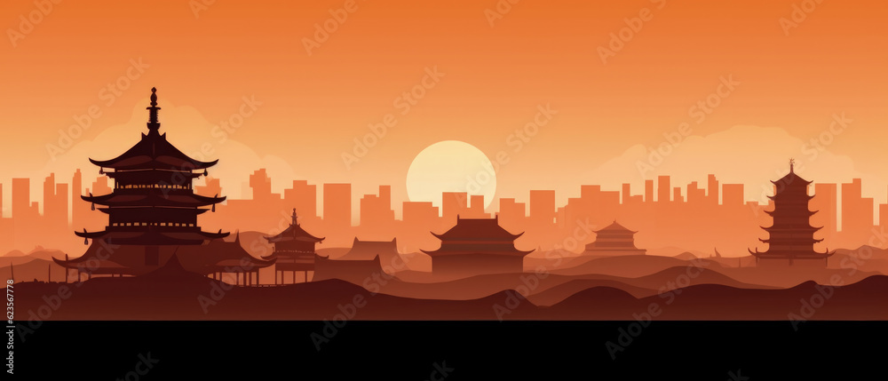 South Korea Landmarks Skyline Silhouette Style, Colorful, Cityscape, Travel and Tourist Attraction - Generative AI