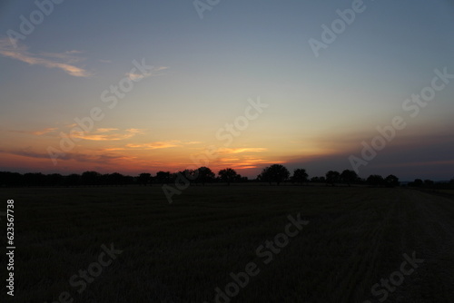 A sunset over a field