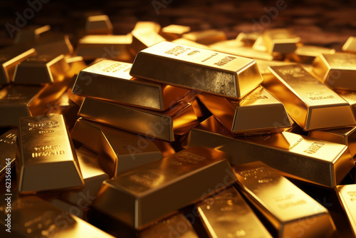 Pile of gold bars. Generative AI
