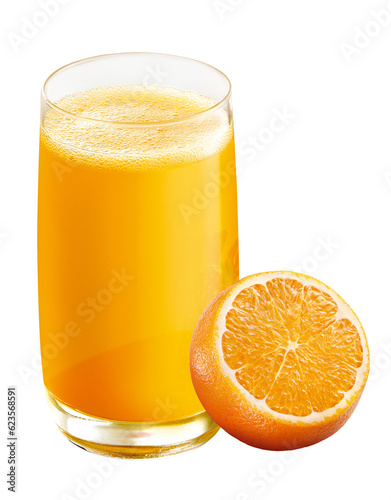 copo de suco de laranja acompanhado de fatia de laranja natural isolado em fundo transparente - suco de laranja fresca photo