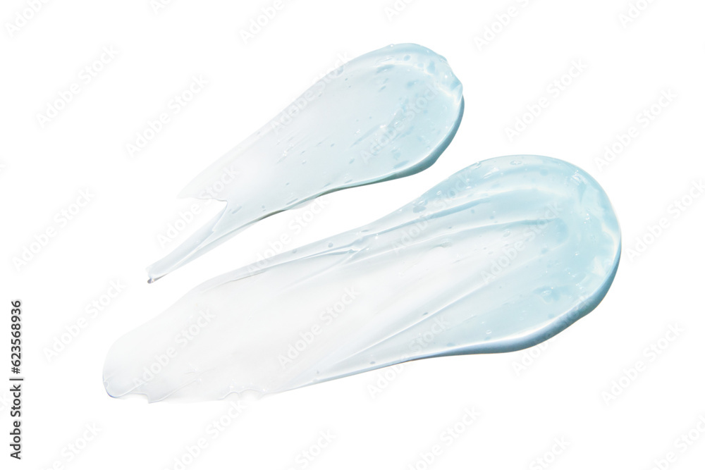 Composition of smears and drops or drops of a transparent blue gel, serum. On an empty transparent background. Composition of smears and drops or drops of a transparent blue gel, serum. On an empty transparent background.
