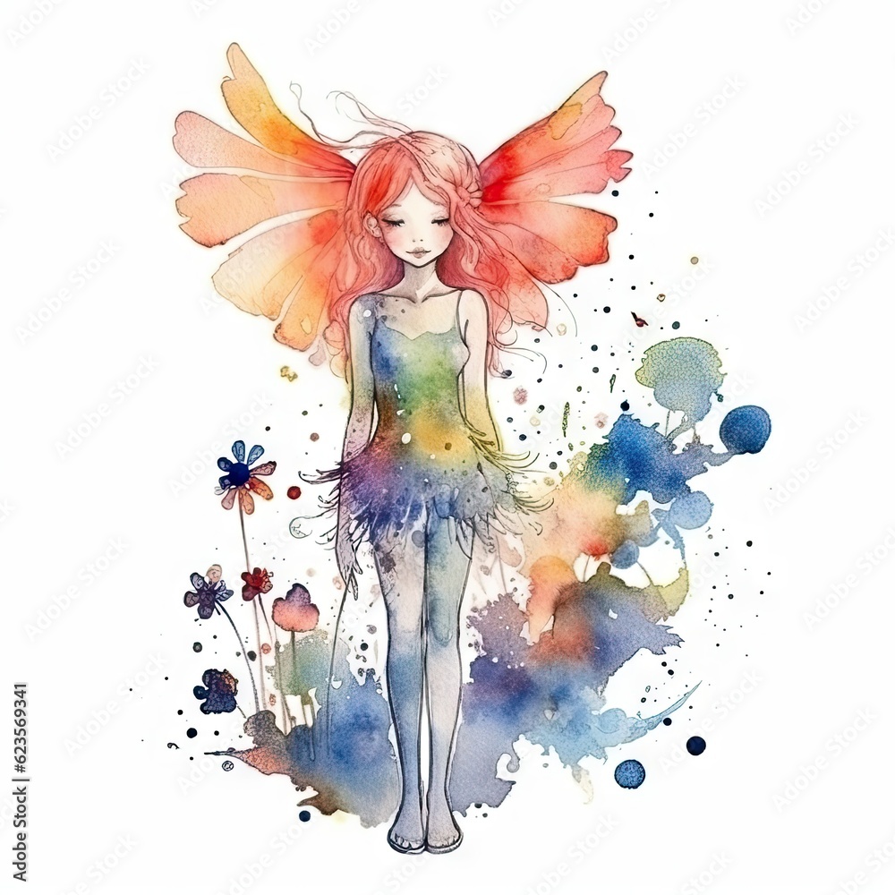 Beautiful fairy outside in nature surrounded by colorful plants, flowers, and life. 
