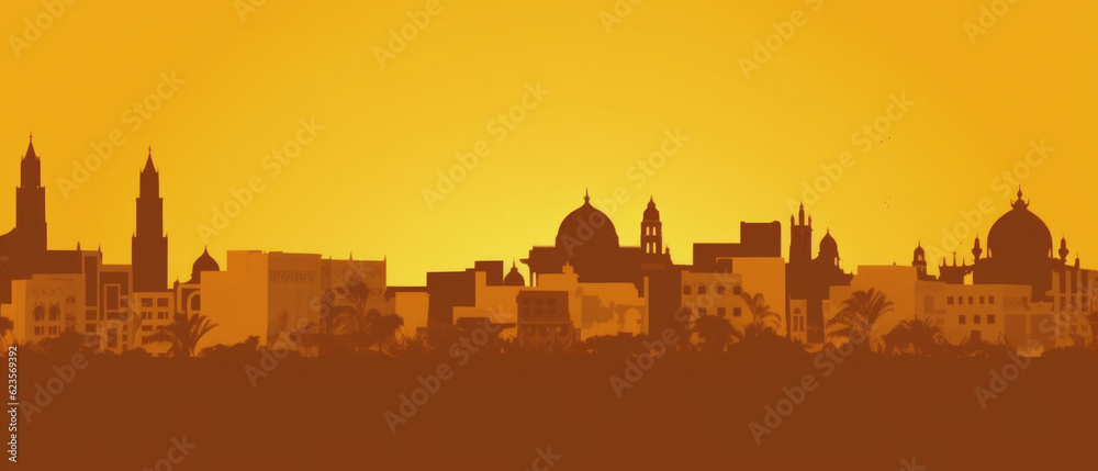 Tunisia Landmarks Skyline Silhouette Style, Colorful, Cityscape, Travel and Tourist Attraction - Generative AI