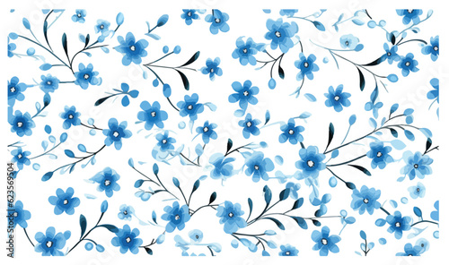 Blue Small Flowers with Leaves Seamless Pattern Vector For Digital Printing