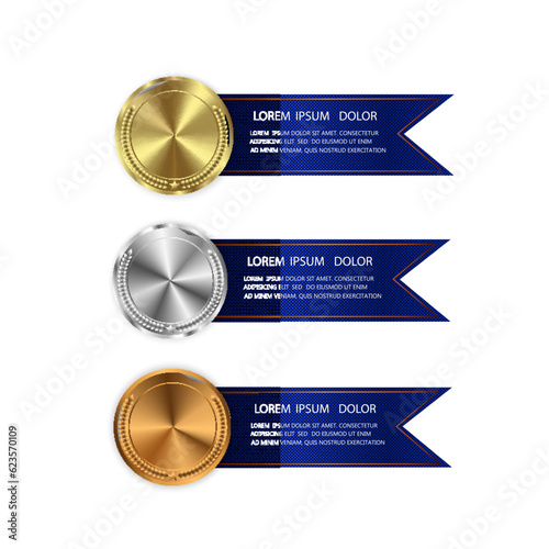 Set of gold, bronze and silver. Award medals isolated on transparent background. Vector illustration of winner concept.	
