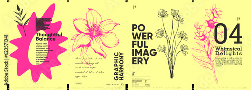Typographic design and minimalistic background elements. A set of vector elements for designing posters, labels, banners.  Brochure template layout. Modern vector graphics.