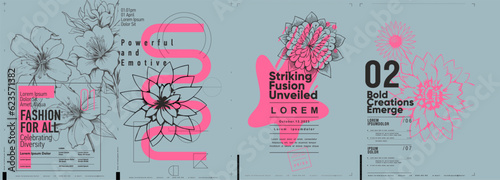 Typographic design and minimalistic background elements. A set of vector elements for designing posters, labels, banners.  Brochure template layout. Modern vector graphics.