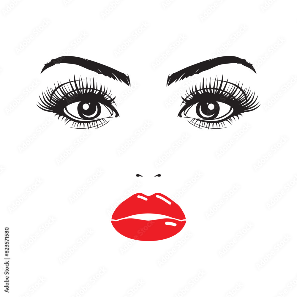 vector illustration. face of a beautiful woman. sketch. red lips and long eyelashes. beauty saloon. icon. art. fashion. vector illustration. face of a beautiful woman. sketch. red lips and long eyelashes. beauty saloon. icon. art. fashion.