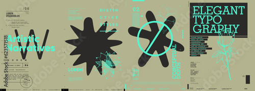Typographic design and minimalistic background elements. A set of vector elements for designing posters, labels, banners.  Brochure template layout. Modern vector graphics.