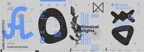 Typographic design and minimalistic background elements. A set of vector elements for designing posters, labels, banners.  Brochure template layout. Modern vector graphics.