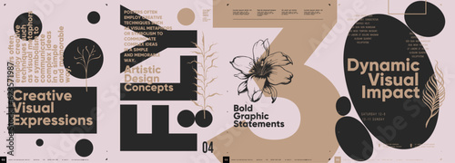 Typographic design and minimalistic background elements. A set of vector elements for designing posters, labels, banners.  Brochure template layout. Modern vector graphics.