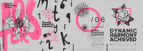 Typographic design and minimalistic background elements. A set of vector elements for designing posters, labels, banners.  Brochure template layout. Modern vector graphics.